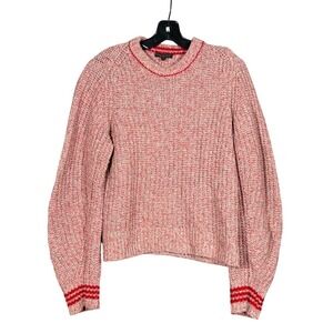 Rag & Bone Red White Marled Extra Fine Merino Wool Chunky Knit Sweater Medium